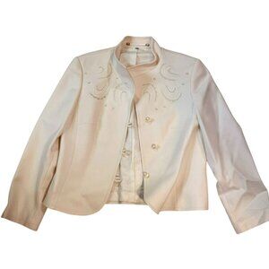 Your Sixth Sense Womens 40 Ivory Blazer Jacket Embroidered‎ Buttons Long Sleeve